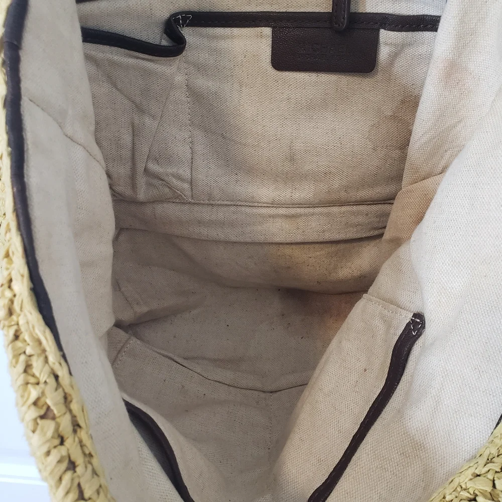 Michael Michael Kors Vintage Large Woven Straw Leather Handbag Satchel Tote - Picture 14 of 15